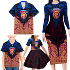 Personalized Brisbane Lions Family Matching Long Sleeve Bodycon Dress and Hawaiian Shirt Polynesian Tribal Lion Burgundy Gold Warrior