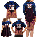Personalized Brisbane Lions Family Matching Long Sleeve Bodycon Dress and Hawaiian Shirt Polynesian Tribal Lion Burgundy Gold Warrior