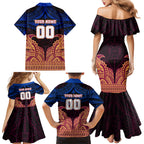 Personalized Brisbane Lions Family Matching Mermaid Dress and Hawaiian Shirt Polynesian Tribal Lion Burgundy Gold Warrior