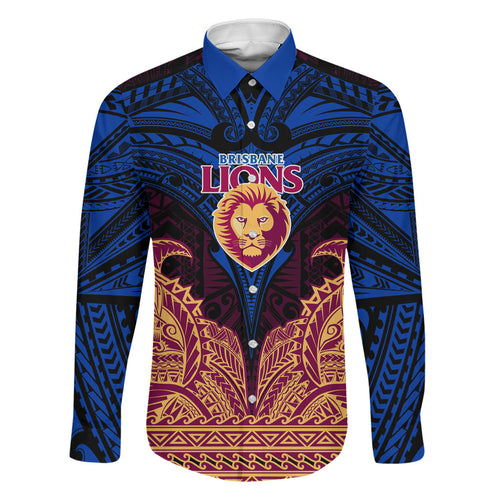 Personalized Brisbane Lions Family Matching Mermaid Dress and Hawaiian Shirt Polynesian Tribal Lion Burgundy Gold Warrior