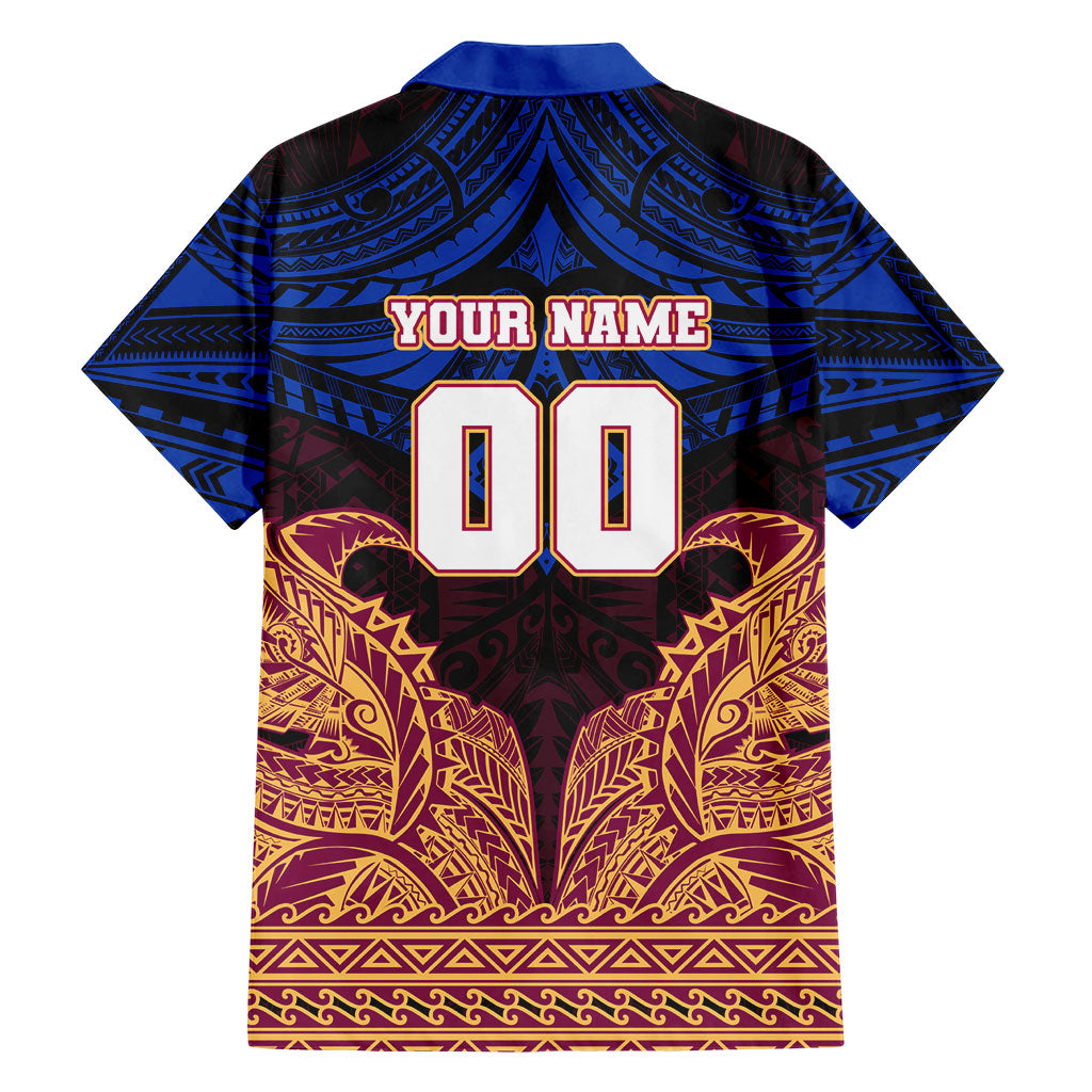 Personalized Brisbane Lions Family Matching Off The Shoulder Long Sleeve Dress and Hawaiian Shirt Polynesian Tribal Lion Burgundy Gold Warrior