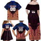 Personalized Brisbane Lions Family Matching Off Shoulder Maxi Dress and Hawaiian Shirt Polynesian Tribal Lion Burgundy Gold Warrior