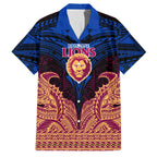 Personalized Brisbane Lions Family Matching Off Shoulder Short Dress and Hawaiian Shirt Polynesian Tribal Lion Burgundy Gold Warrior