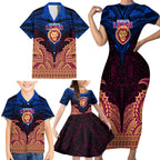 Personalized Brisbane Lions Family Matching Short Sleeve Bodycon Dress and Hawaiian Shirt Polynesian Tribal Lion Burgundy Gold Warrior