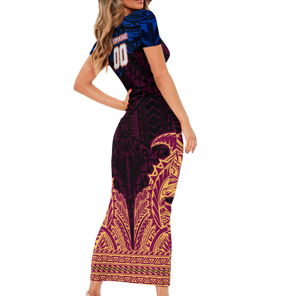 Personalized Brisbane Lions Family Matching Short Sleeve Bodycon Dress and Hawaiian Shirt Polynesian Tribal Lion Burgundy Gold Warrior