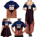 Personalized Brisbane Lions Family Matching Summer Maxi Dress and Hawaiian Shirt Polynesian Tribal Lion Burgundy Gold Warrior