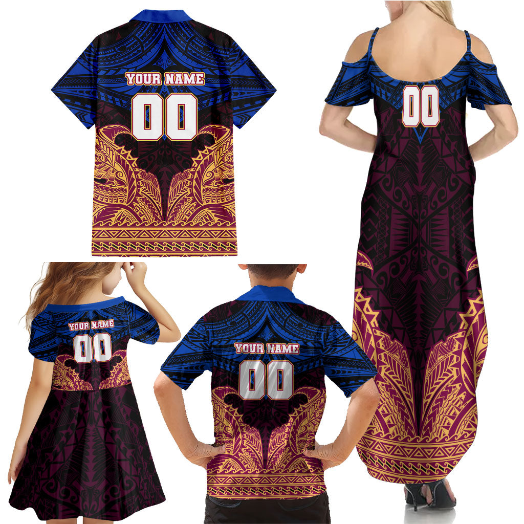 Personalized Brisbane Lions Family Matching Summer Maxi Dress and Hawaiian Shirt Polynesian Tribal Lion Burgundy Gold Warrior