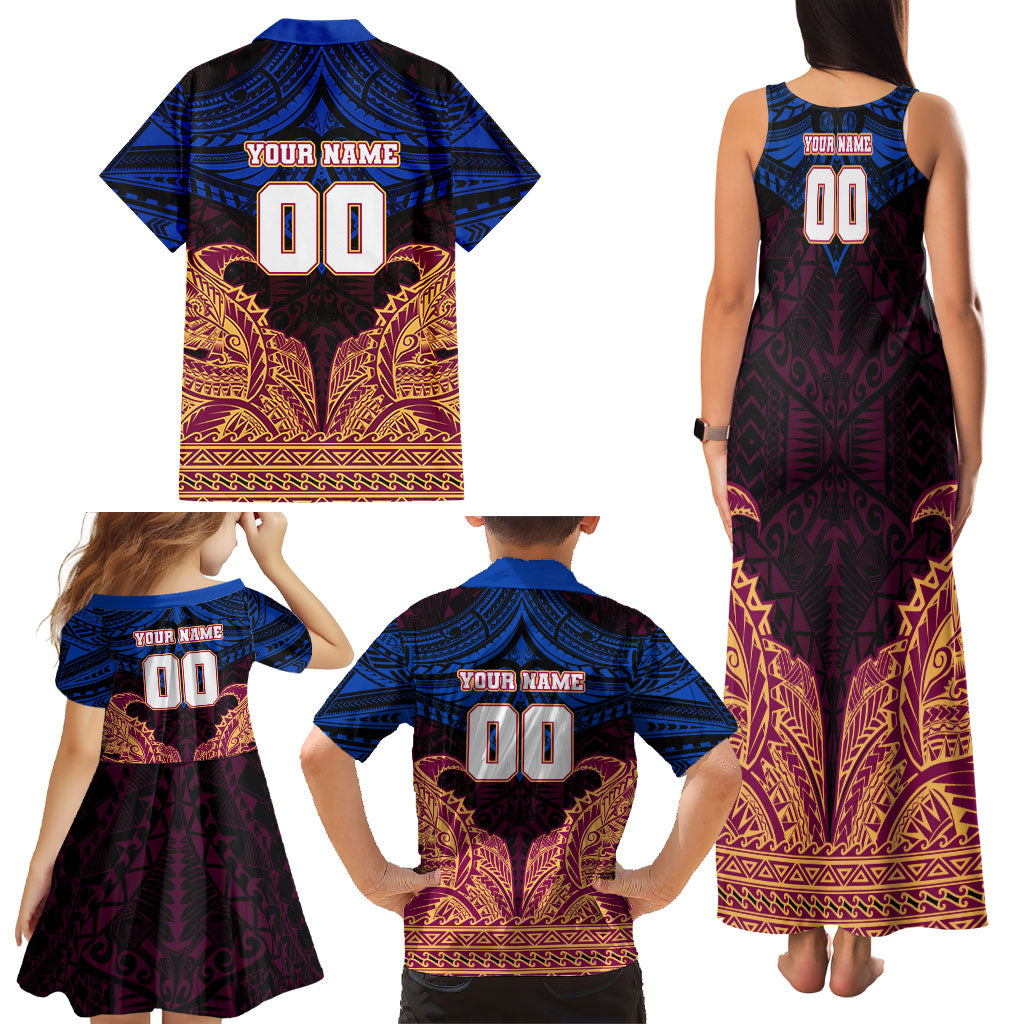 Personalized Brisbane Lions Family Matching Tank Maxi Dress and Hawaiian Shirt Polynesian Tribal Lion Burgundy Gold Warrior