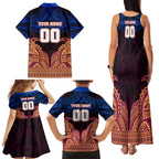 Personalized Brisbane Lions Family Matching Tank Maxi Dress and Hawaiian Shirt Polynesian Tribal Lion Burgundy Gold Warrior