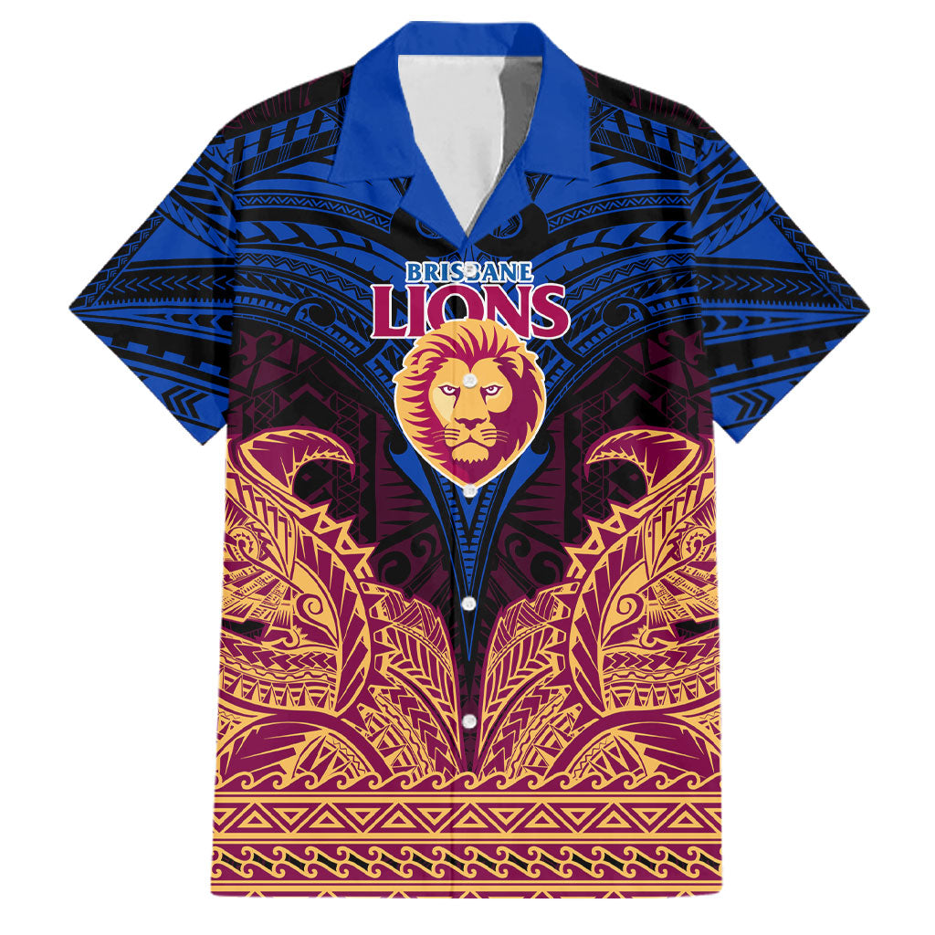 Personalized Brisbane Lions Family Matching Tank Maxi Dress and Hawaiian Shirt Polynesian Tribal Lion Burgundy Gold Warrior