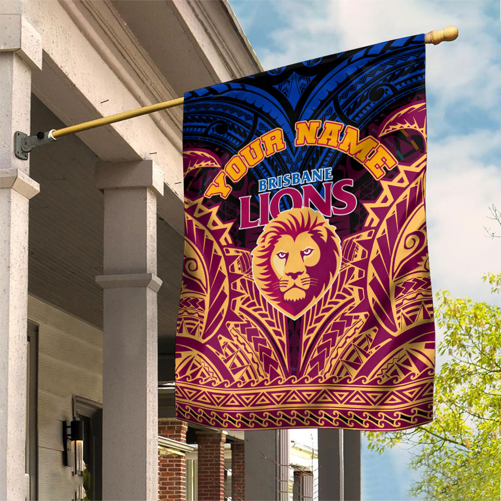 Personalized Brisbane Lions Garden Flag Polynesian Tribal Lion Burgundy Gold Warrior