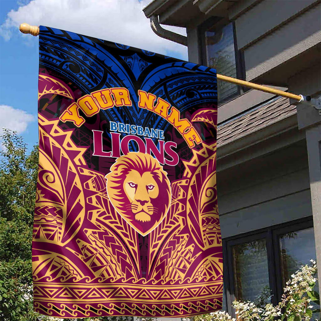 Personalized Brisbane Lions Garden Flag Polynesian Tribal Lion Burgundy Gold Warrior