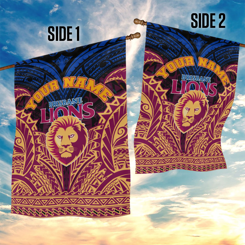 Personalized Brisbane Lions Garden Flag Polynesian Tribal Lion Burgundy Gold Warrior