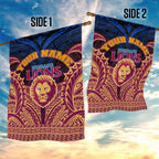 Personalized Brisbane Lions Garden Flag Polynesian Tribal Lion Burgundy Gold Warrior