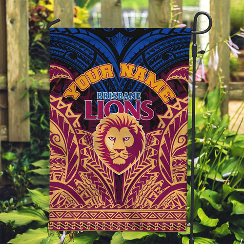 Personalized Brisbane Lions Garden Flag Polynesian Tribal Lion Burgundy Gold Warrior