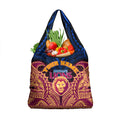 Personalized Brisbane Lions Grocery Bag Polynesian Tribal Lion Burgundy Gold Warrior