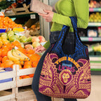 Personalized Brisbane Lions Grocery Bag Polynesian Tribal Lion Burgundy Gold Warrior
