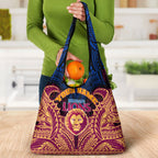 Personalized Brisbane Lions Grocery Bag Polynesian Tribal Lion Burgundy Gold Warrior