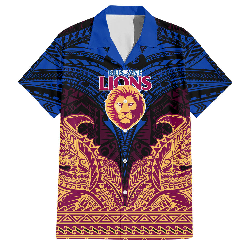 Personalized Brisbane Lions Hawaiian Shirt Polynesian Tribal Lion Burgundy Gold Warrior