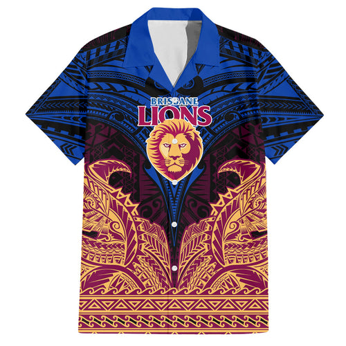 Personalized Brisbane Lions Hawaiian Shirt Polynesian Tribal Lion Burgundy Gold Warrior