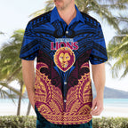 Personalized Brisbane Lions Hawaiian Shirt Polynesian Tribal Lion Burgundy Gold Warrior
