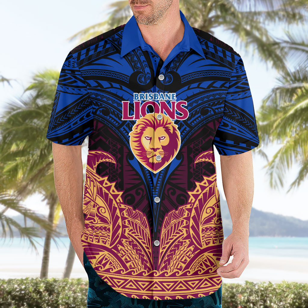 Personalized Brisbane Lions Hawaiian Shirt Polynesian Tribal Lion Burgundy Gold Warrior