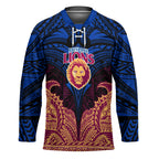 Personalized Brisbane Lions Hockey Jersey Polynesian Tribal Lion Burgundy Gold Warrior