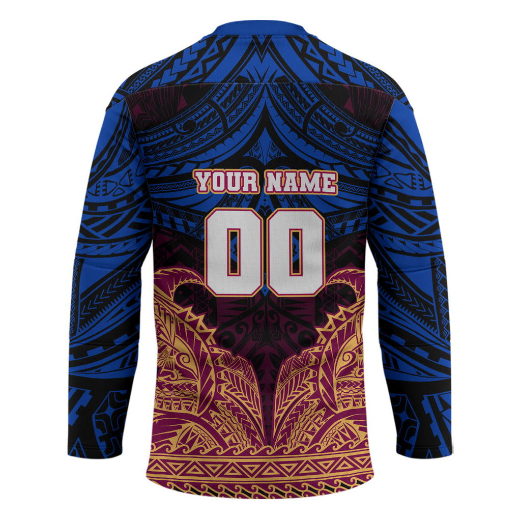 Personalized Brisbane Lions Hockey Jersey Polynesian Tribal Lion Burgundy Gold Warrior