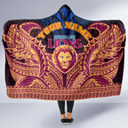 Personalized Brisbane Lions Hooded Blanket Polynesian Tribal Lion Burgundy Gold Warrior
