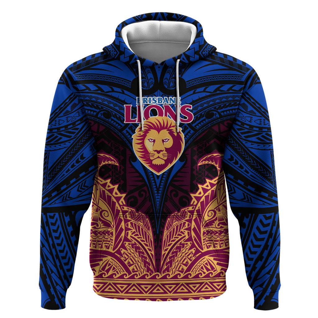 Personalized Brisbane Lions Hoodie Polynesian Tribal Lion Burgundy Gold Warrior
