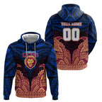 Personalized Brisbane Lions Hoodie Polynesian Tribal Lion Burgundy Gold Warrior