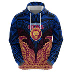 Personalized Brisbane Lions Hoodie Polynesian Tribal Lion Burgundy Gold Warrior