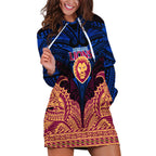 Personalized Brisbane Lions Hoodie Dress Polynesian Tribal Lion Burgundy Gold Warrior
