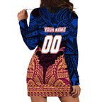Personalized Brisbane Lions Hoodie Dress Polynesian Tribal Lion Burgundy Gold Warrior