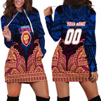 Personalized Brisbane Lions Hoodie Dress Polynesian Tribal Lion Burgundy Gold Warrior