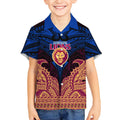 Personalized Brisbane Lions Kid Hawaiian Shirt Polynesian Tribal Lion Burgundy Gold Warrior
