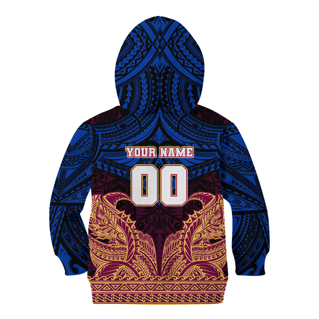 Personalized Brisbane Lions Kid Hoodie Polynesian Tribal Lion Burgundy Gold Warrior