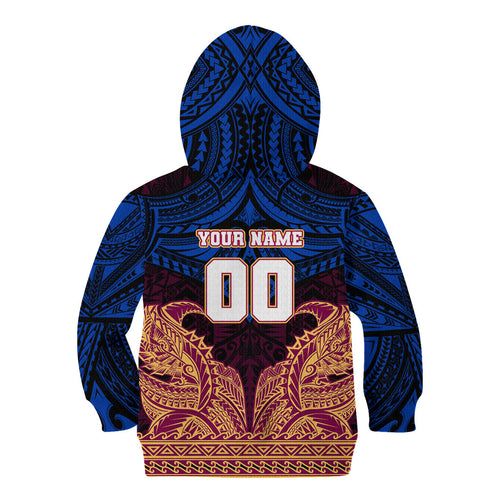 Personalized Brisbane Lions Kid Hoodie Polynesian Tribal Lion Burgundy Gold Warrior