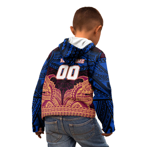 Personalized Brisbane Lions Kid Hoodie Polynesian Tribal Lion Burgundy Gold Warrior