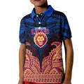 Personalized Brisbane Lions Kid Polo Shirt Polynesian Tribal Lion Burgundy Gold Warrior