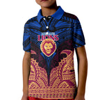 Personalized Brisbane Lions Kid Polo Shirt Polynesian Tribal Lion Burgundy Gold Warrior