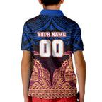 Personalized Brisbane Lions Kid Polo Shirt Polynesian Tribal Lion Burgundy Gold Warrior