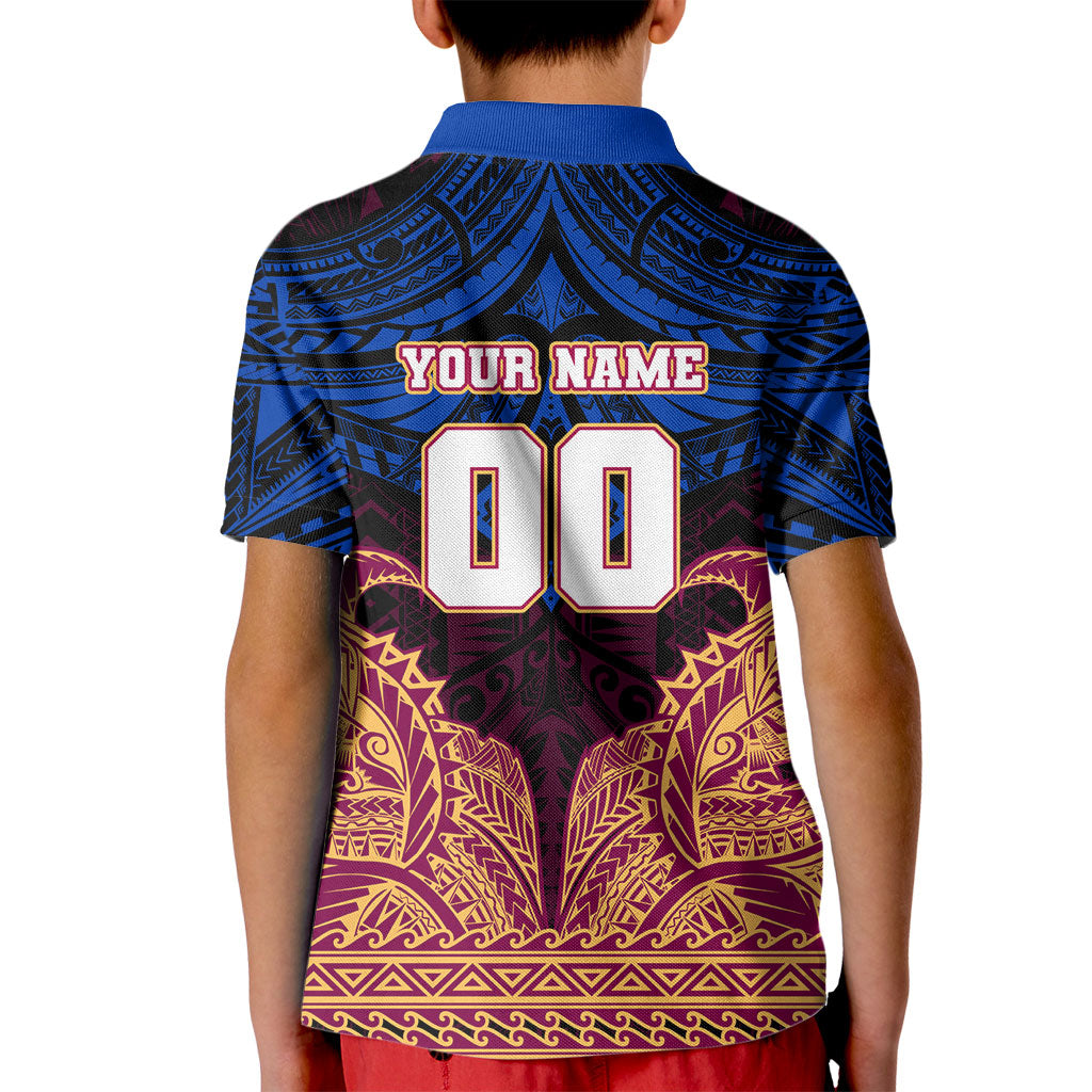 Personalized Brisbane Lions Kid Polo Shirt Polynesian Tribal Lion Burgundy Gold Warrior
