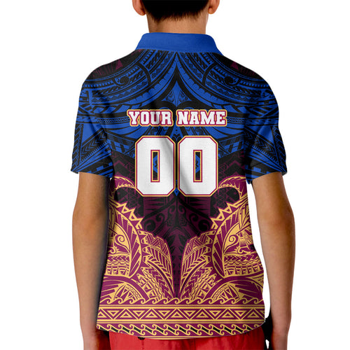 Personalized Brisbane Lions Kid Polo Shirt Polynesian Tribal Lion Burgundy Gold Warrior