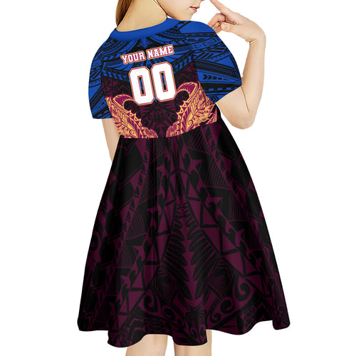 Personalized Brisbane Lions Kid Short Sleeve Dress Polynesian Tribal Lion Burgundy Gold Warrior