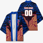 Personalized Brisbane Lions Kimono Polynesian Tribal Lion Burgundy Gold Warrior
