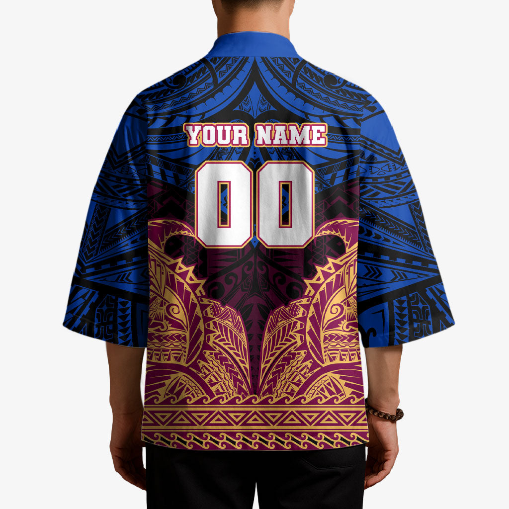 Personalized Brisbane Lions Kimono Polynesian Tribal Lion Burgundy Gold Warrior