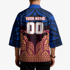 Personalized Brisbane Lions Kimono Polynesian Tribal Lion Burgundy Gold Warrior