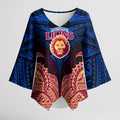Personalized Brisbane Lions Kimono Sleeve Blouse Polynesian Tribal Lion Burgundy Gold Warrior