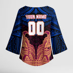 Personalized Brisbane Lions Kimono Sleeve Blouse Polynesian Tribal Lion Burgundy Gold Warrior